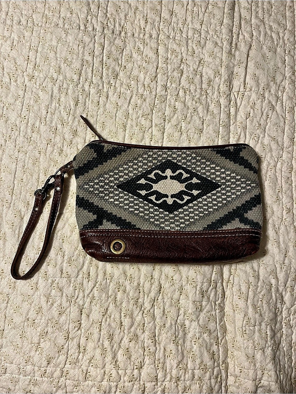 Myra Bag Geometric Brown & Gray Wristlet